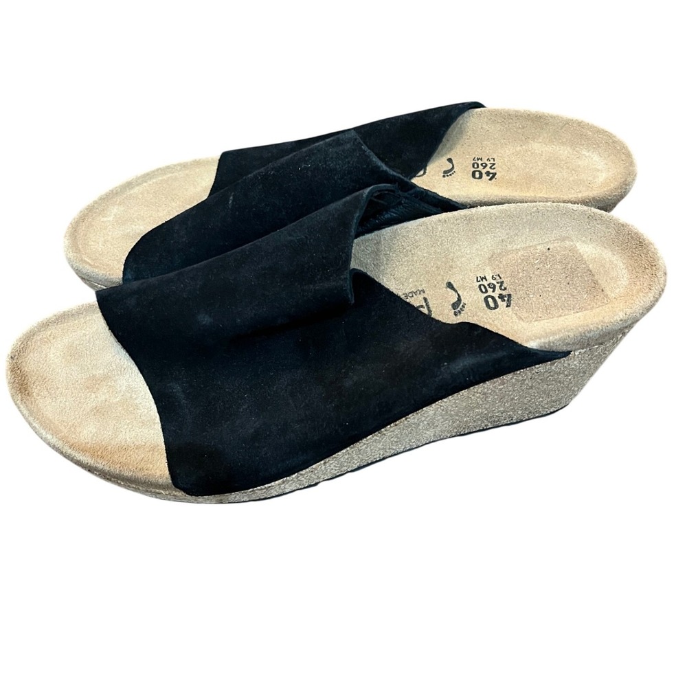 Papillio Birkenstock Wedge Sandals Womens Black Suede Slide Mules 40 L9 M7